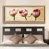 欧式卧室装饰画床头画横版单幅挂画壁画清新花卉欧式客厅油画有框