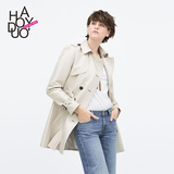 Haoduoyi2016春新款 复古双排扣工装风衣 OL侧袋中长款女夹克外套