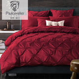 新品欧式美式高档床品大红色四件套床上用品纯棉婚庆多套件六件套