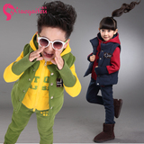 儿童装男童套装2014新款加绒加厚三件套女童宝宝冬季运动休闲套装