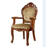 欧式餐椅实木美式椅皮质雕花咖啡椅麻将椅洽谈真皮椅书桌椅 包邮