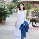 伶俐柠檬原创设计女装10559白色中国风连衣裙中长款民族风文艺范