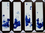 景德镇陶瓷瓷板画 名人名家手绘青花人物画 长四副挂屏画 收藏品