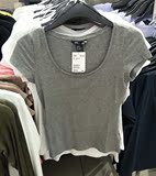 HM H&M女装正品代购 基本款修身短袖低圆领套头T恤纯色打底棉上衣