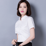 职业装短袖衬衫女韩版修身娃娃领白色衬衣清新大码纯色工作服夏季