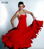 大红色西班牙舞蹈大摆裙 舞蹈练习裙子 弗拉明戈舞蹈表演出半身裙