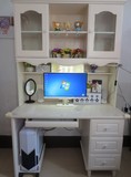 欧式电脑桌书柜组合实木台式电脑台象牙白田园书柜直角韩式书架