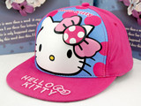 外贸新款儿童帽子拼色KITTY猫平沿嘻哈帽棒球帽包邮