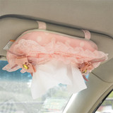 韩版蕾丝挂式车载纸巾套 遮阳板纸巾套 汽车布艺纸巾盒抽纸套