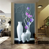 现代简约3D立体玄关壁纸壁画 走廊过道墙纸装饰画 竖版简欧花卉瓶