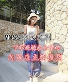MOSS定制2016夏季新款 韩版民族风印花半身裙网纱长裙女AD61197