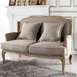 法式美式乡村橡木亚麻复古仿古小户型布艺沙发单人三人麻布窄沙发