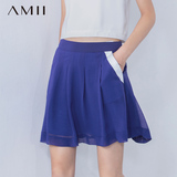 Amii[极简主义]2016夏撞色条印花雪纺修身A字大码半身裙11671035
