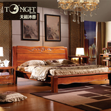 天籁木香 金丝柚木家具 现代中式双人床 实木床1.8米婚床Y801B