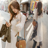 韩国代购2016韩版新款名媛气质吊带内里蕾丝开衫两件套连衣裙白色