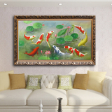 手绘九鱼图客厅装饰油画年年有余沙发背景壁画走廊玄关餐厅挂画
