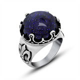 尊贵皇冠蓝宝石戒指 新款复古钛钢指环霸气戒子时尚男女饰品