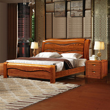 中式实木双人床美国红橡木1.5 1.8现代卧室家具储物高箱雕花婚床