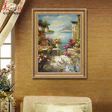 美坊油画地中海花园风景卧室玄关餐厅客厅欧式装饰画有框单幅竖画