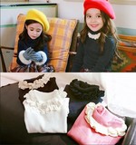 韩国童装非代购冬15新韩版男女童纯棉花边高领加绒T恤儿童打底衫