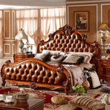 欧式真皮床 美式古典全实木橡木大床 高档别墅双人床 2米加宽床