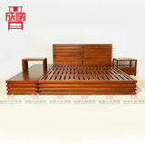 成家新中式全实木床1.8米1.5米双人床老榆木古典明清仿古家具