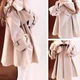 2014秋季品牌女装韩版新款 优雅斗篷型羊羔毛翻领毛呢外套 女外套