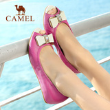 camel骆驼女鞋夏季蝴蝶结羊皮女鞋鱼嘴鞋女单鞋