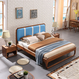 北欧实木床紫檀双人床1.5m现代简约软靠床卧室家具乡村婚床1.8米
