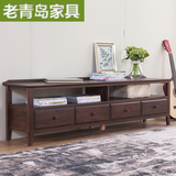 纯实木电视柜 环保美式电视柜1.8米  黑胡桃色卧室家具红橡木