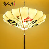 尚人居现代中式吊灯 创意手绘布艺荷花灯饰餐厅卧室吧台装饰灯具