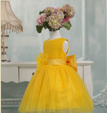 新款黄色儿童演出服女童公主裙蓬蓬裙圣诞节表演服儿童主持人礼服