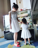 香港代购专柜正品  2016夏女童白色蕾丝公主短袖连衣裙母女装礼服