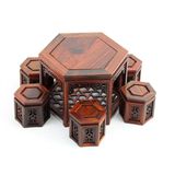 yc，红木工艺品木雕摆件酸枝木微型缩小家具六角桌椅模型