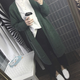 韩国代购2015秋冬新款羊毛针织开衫 洋气大口袋超长款毛衣外套女