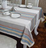 热销桌布简约现代时尚灰白色条纹银丝麻桌布餐桌布台布茶几布