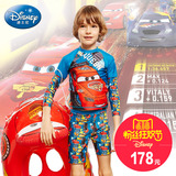 迪士尼儿童泳衣男童分体长袖汽车总动员版防晒速干女童分体游泳衣