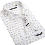Romon/罗蒙正品男长袖衬衫时尚修身全棉印花圆点波点白色纯棉衬衣