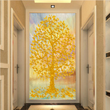 无缝3D立体客厅电视背景墙纸壁画欧式竖版玄关过道走廊发财树
