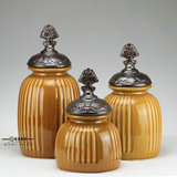 高温亮釉简约欧式棕色陶瓷装饰罐家居摆件 餐边柜储物罐工艺饰品