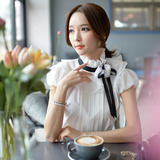 白衬衫女粉红大布娃娃2016夏季韩版女装上衣荷叶边立领衬衫女