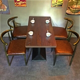 复古咖啡厅西餐厅桌椅 甜品奶茶店桌椅组合休闲吧 桌椅铁艺牛角椅