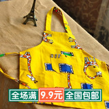 韩版可爱长颈鹿帆布围裙 卡通图案成人/儿童防污无袖围裙 工作服