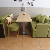 田园风格果绿色沙发圆椅子组合 实木布艺 快餐咖啡西餐厅桌椅组