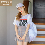 韩国女装纯棉字母印花短款宽松短袖T恤女韩版上衣半袖短装夏季潮