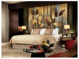 大型壁画电视沙发卧室背景墙纸壁纸 金色欧式树叶花枝油画装饰画