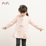 PEPL 2016春秋新款韩版女童加厚蝴蝶结羊毛呢子大衣儿童保暖外套