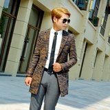 韩国新品秋冬男士修身型男中长款风衣潮男迷彩时尚精致男西装外套