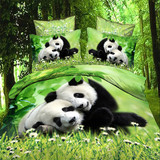 3D立体大版四件套熊猫国宝风景竹子四件套绿色动物床上用品四件套
