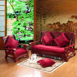 新款加厚中式实木红木沙发垫 毛绒单双三人沙发坐垫 布艺防滑坐垫